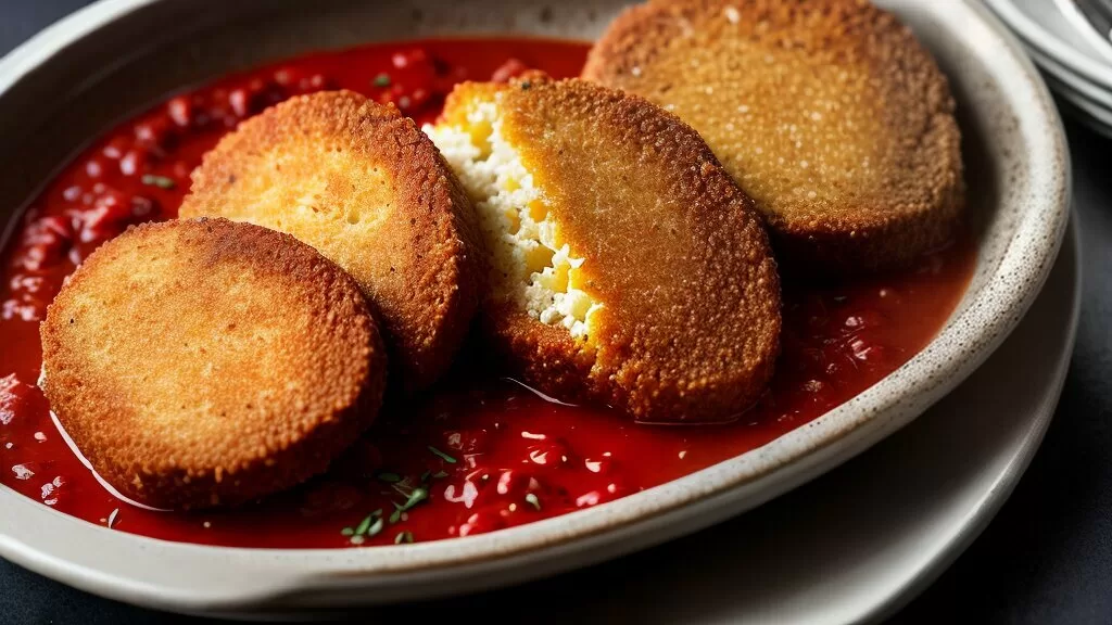Bife à Parmegiana sendo preparado