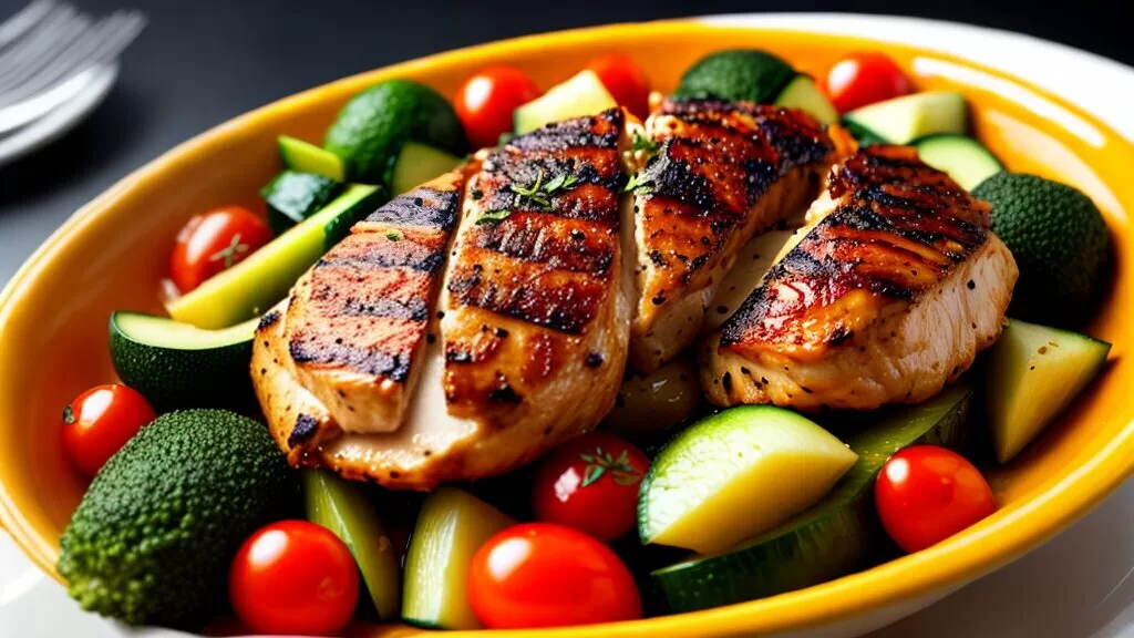Bife de frango grelhado com legumes