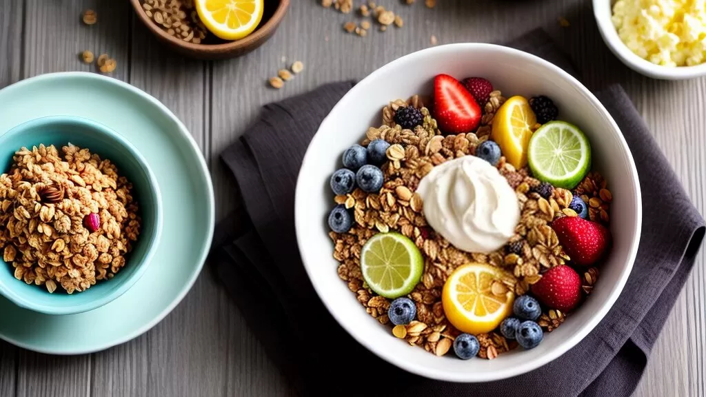 Granola na salada de frutas