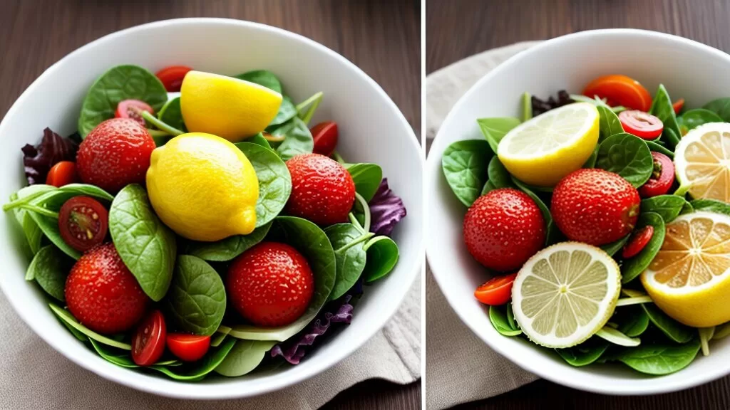 Salada com molho de limão em cima