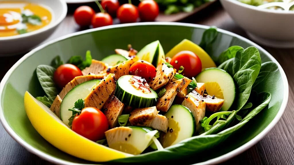 Salada de frango com molho de mostarda e mel