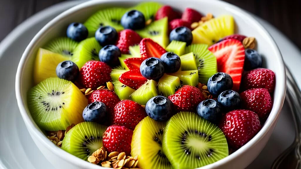 Salada de frutas com iogurte e granola