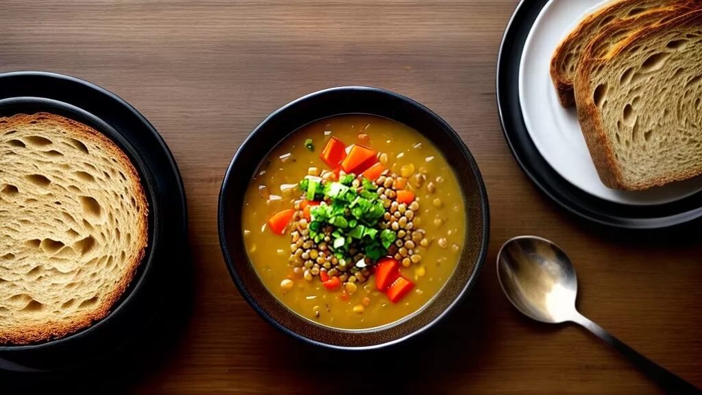 Sopa de lentilhas com cebola e torradas