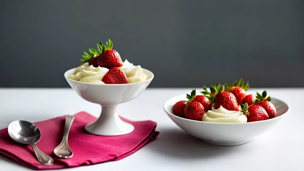 taça de morango e creme de baunilha