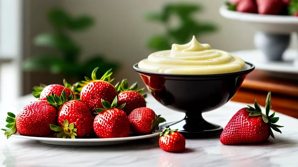 taça de morango e creme de baunilha