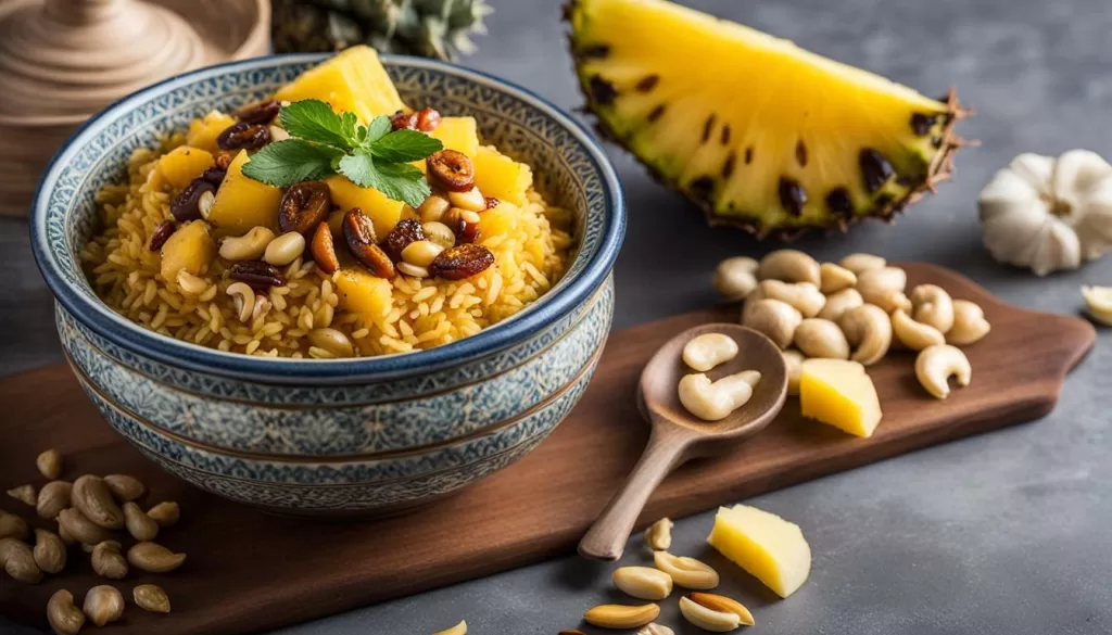 Arroz Marroquino com castanha-de-caju e abacaxi desidratado