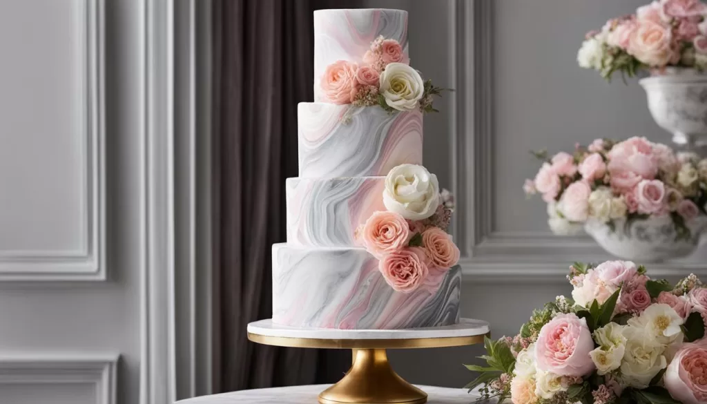 Bolo de casamento com efeito marmorizado