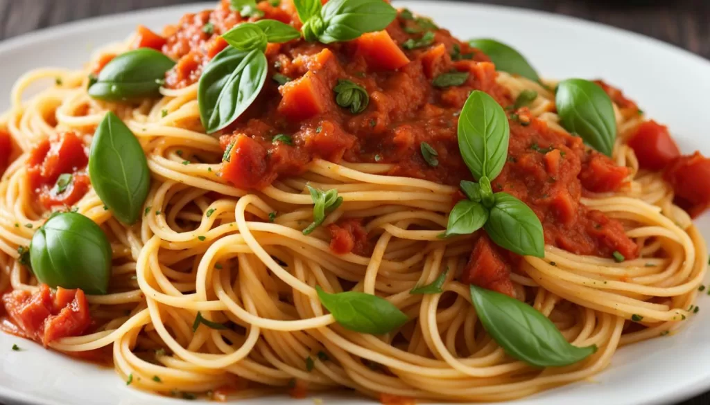 Espaguete de abobrinha com molho de tomate e manjericão