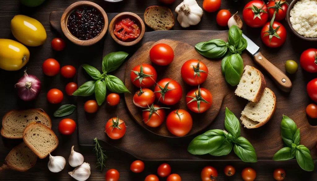 Ingredientes para receita de bruschetta.