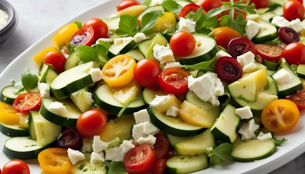 Salada Caprese com abobrinha e queijo branco