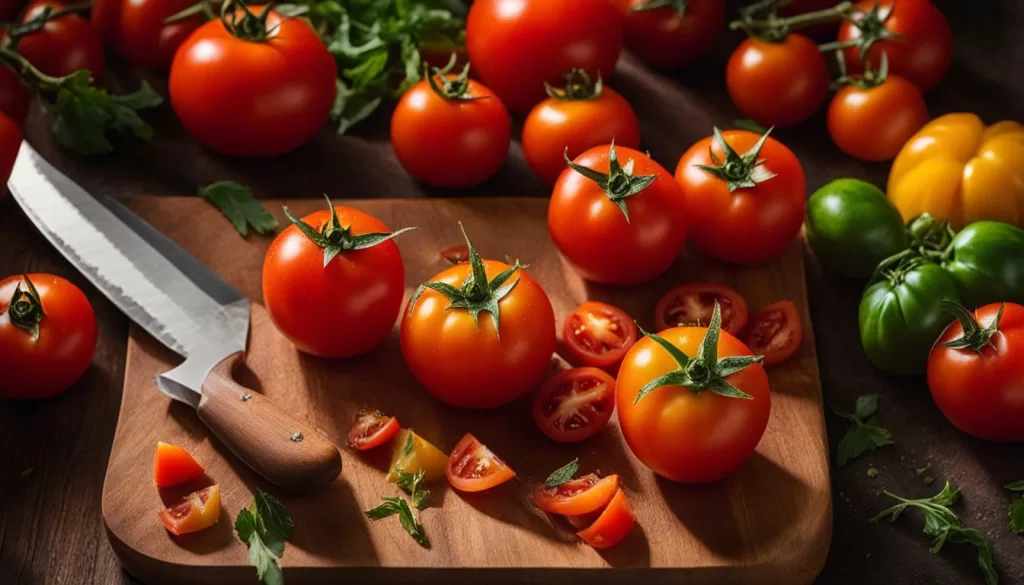 Tomates cortados para bruschetta
