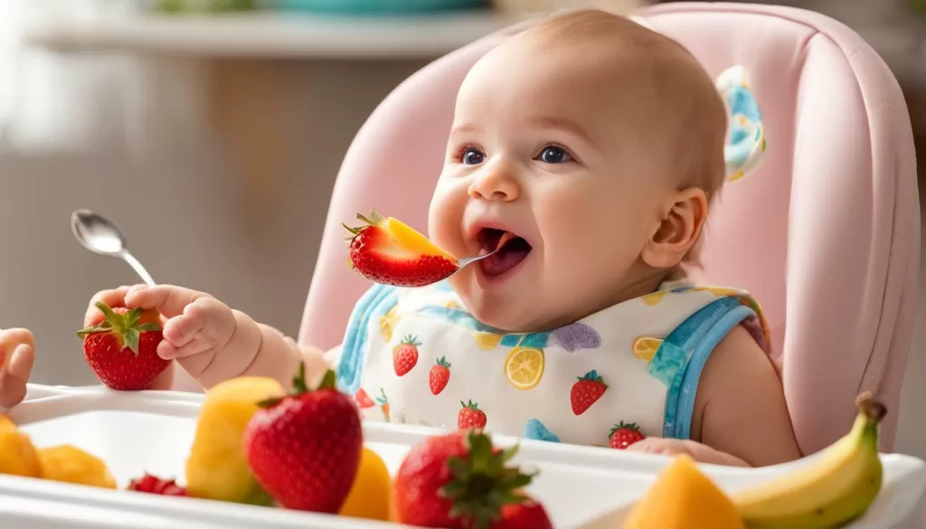 bebê comendo frutas