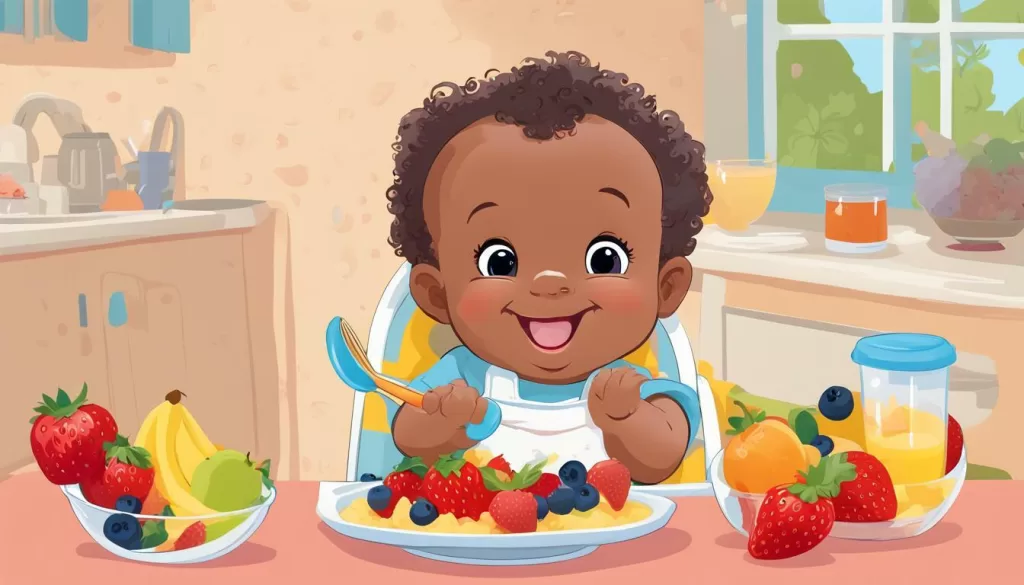 bebê comendo papinha de frutas