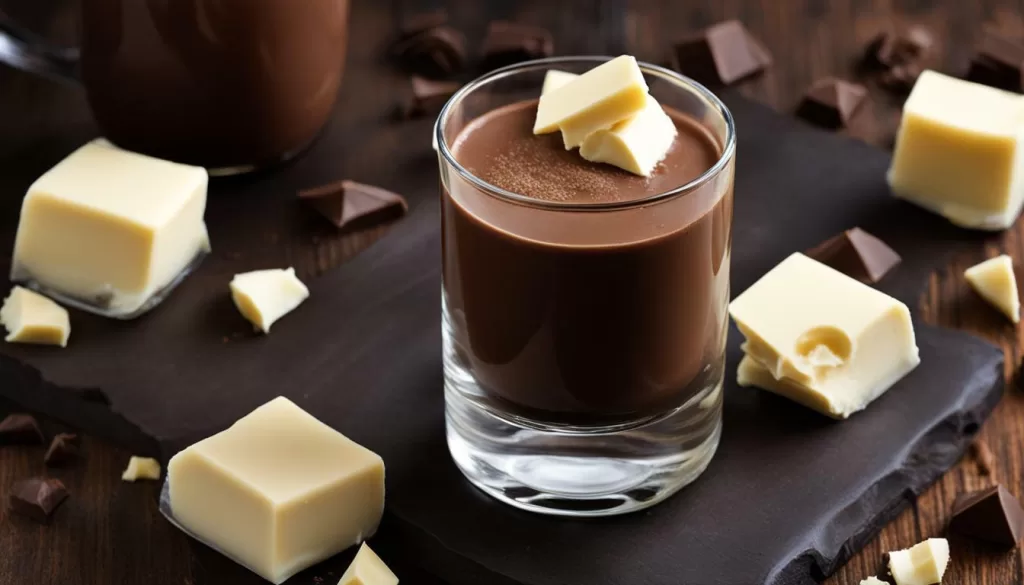 licor de chocolate com pedaços de chocolate branco