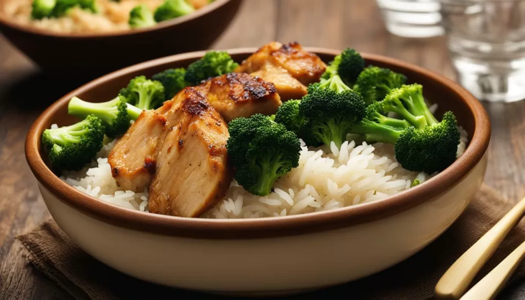 Arroz com brócolis e frango